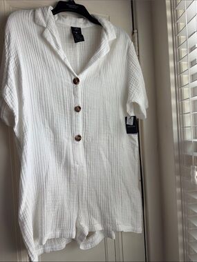 Volcom White Gauze Button-Up Short Romper
